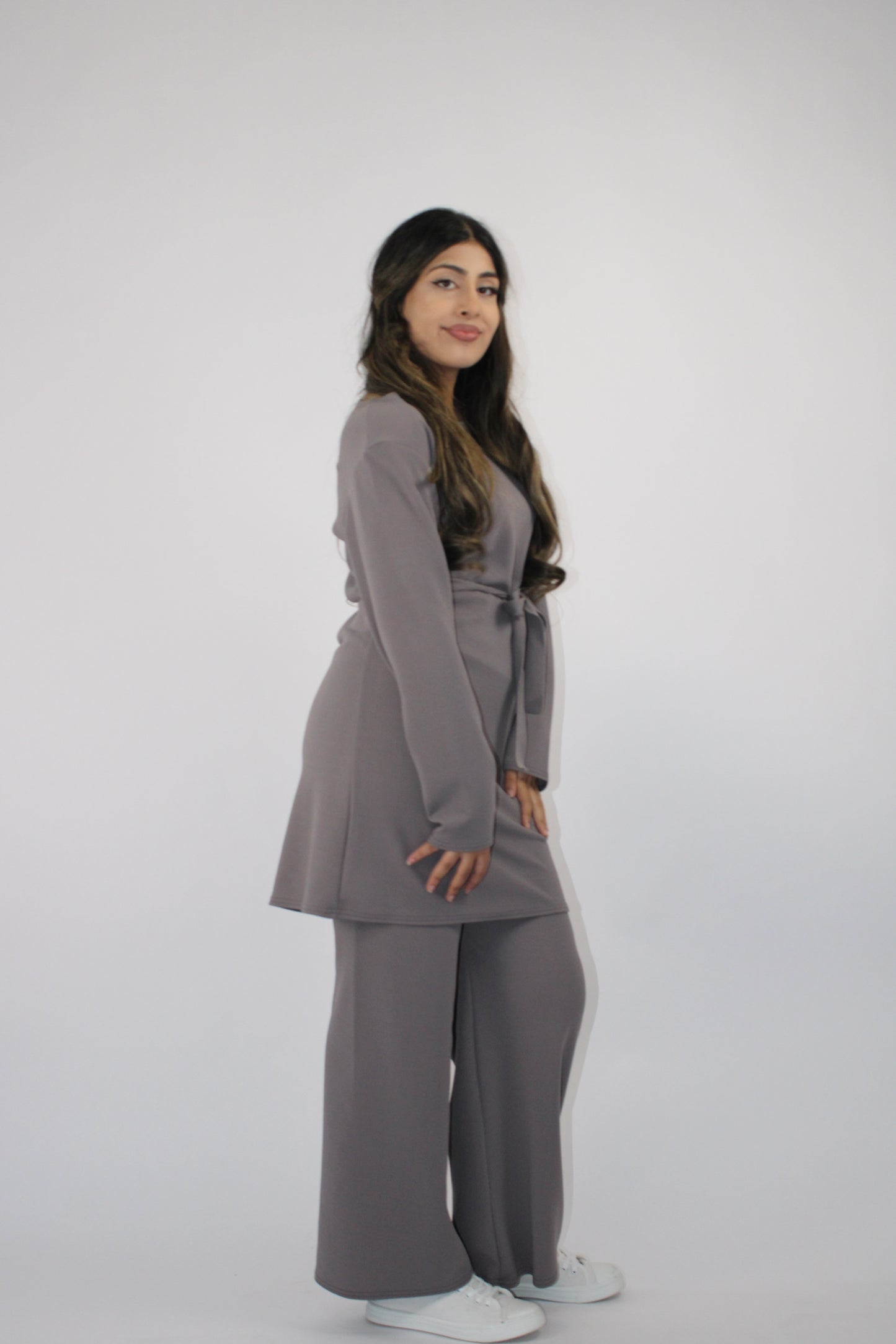 GREY LONG SLEEVE BELTED CO ORD SET
