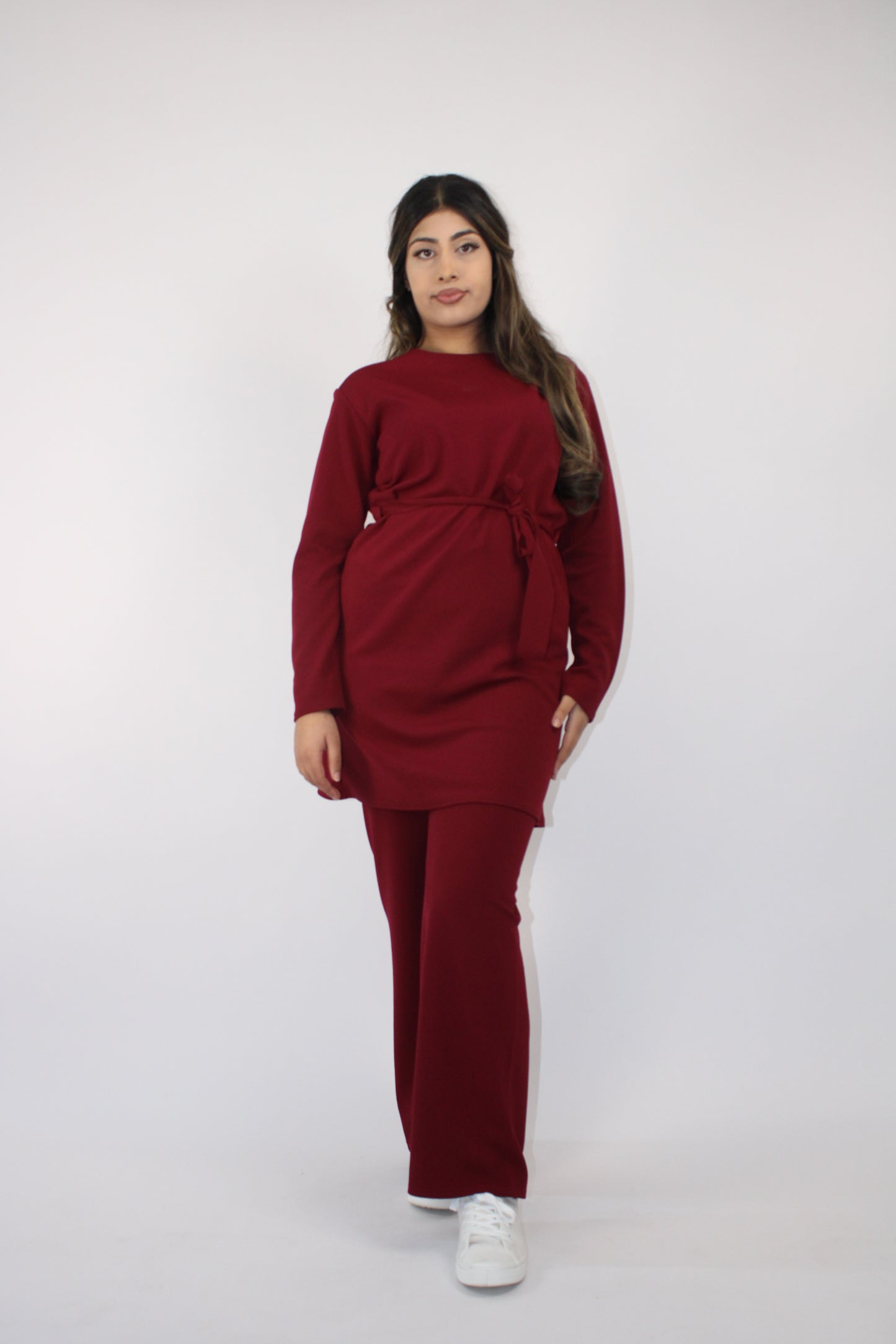WINE LONG SLEEVE BELTED CO ORD SET