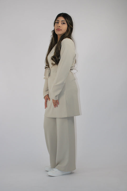 STONE LONG SLEEVE BELTED CO ORD SET
