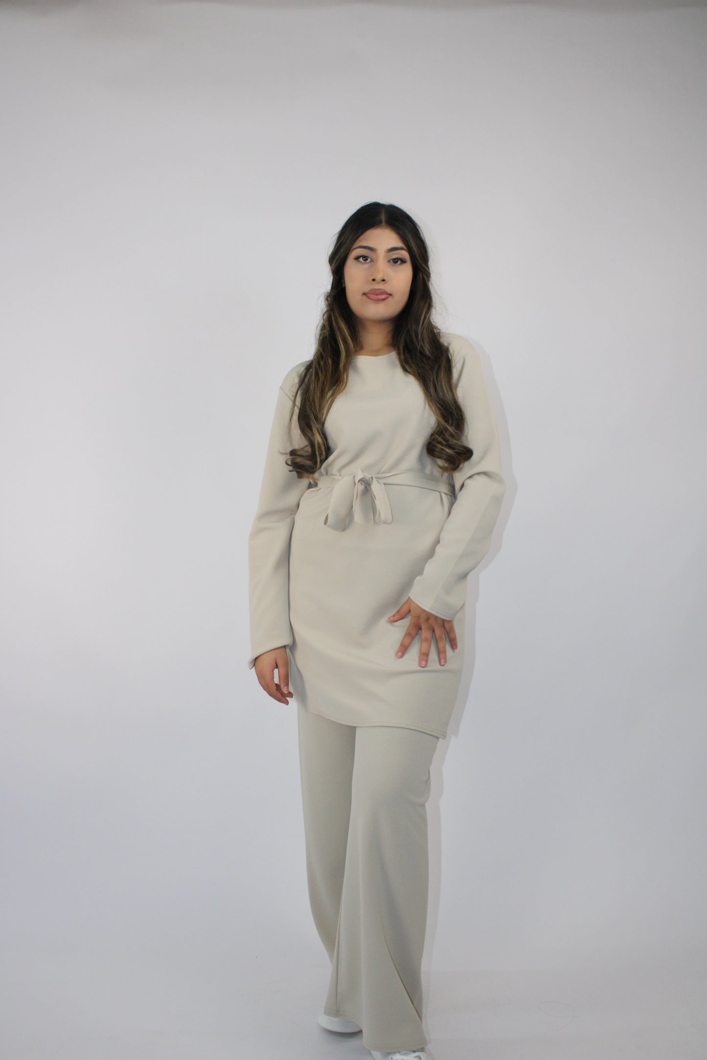 STONE LONG SLEEVE BELTED CO ORD SET