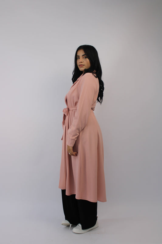 PINK LONG JACKET WITH LONG SLEEVES, POCKETS AND BELT