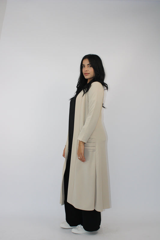 STONE LONG SLEEVE PLEATED POCKET CARDIGAN