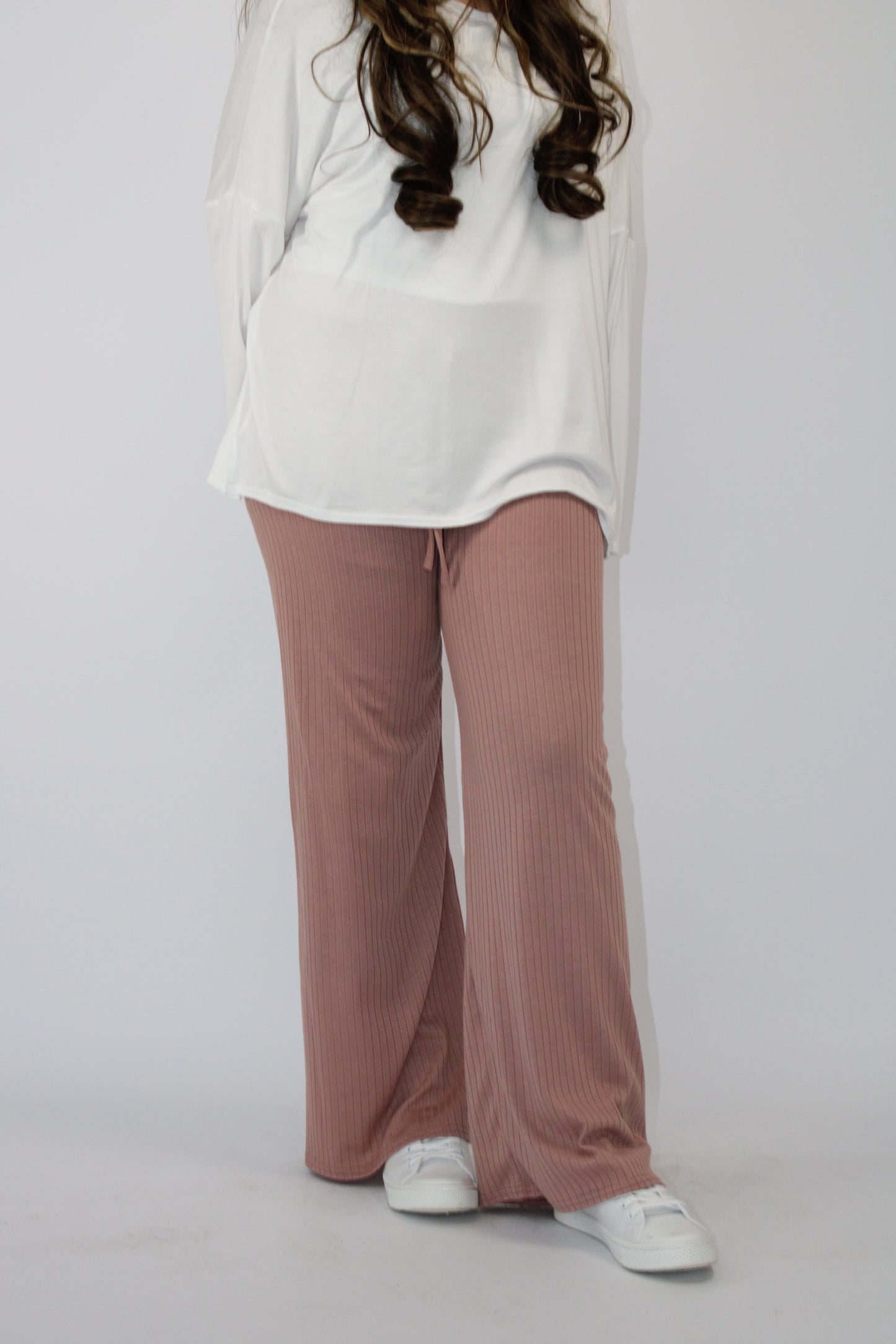 RIBBED WIDE LEG TROUSERS WITH DRAWSTRING DETAIL