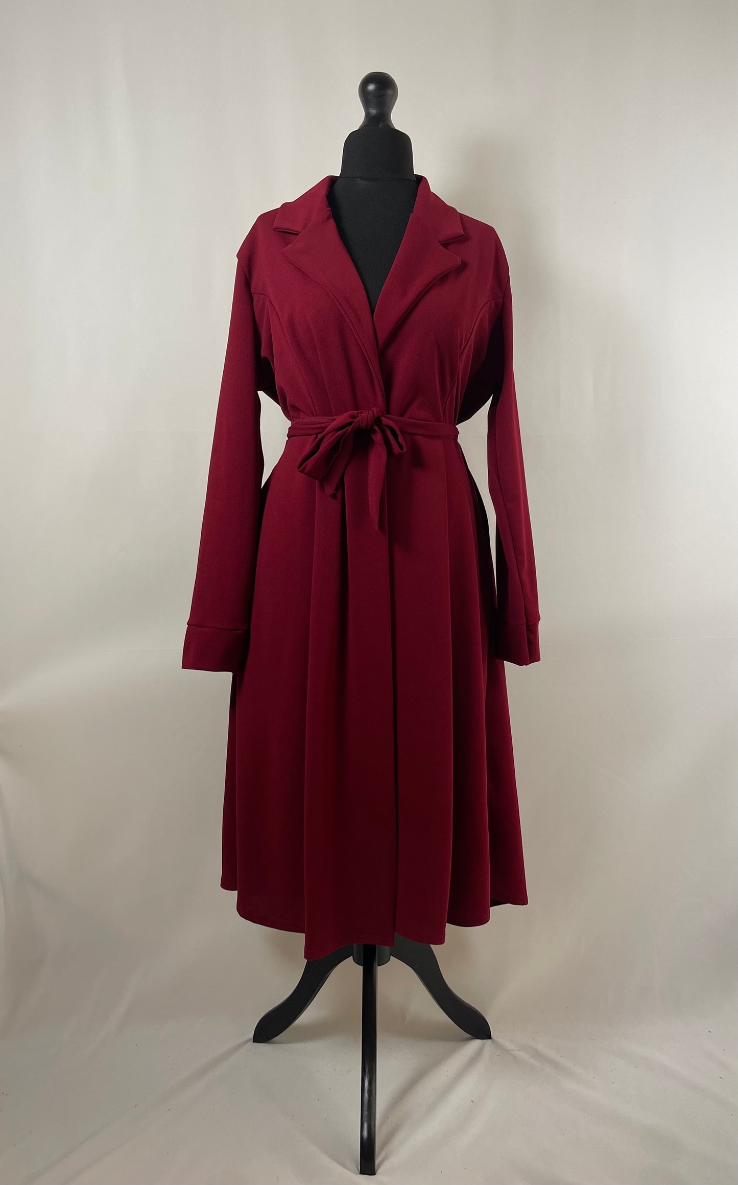 WINE LONG JACKET WITH LONG SLEEVES, POCKET AND BELT