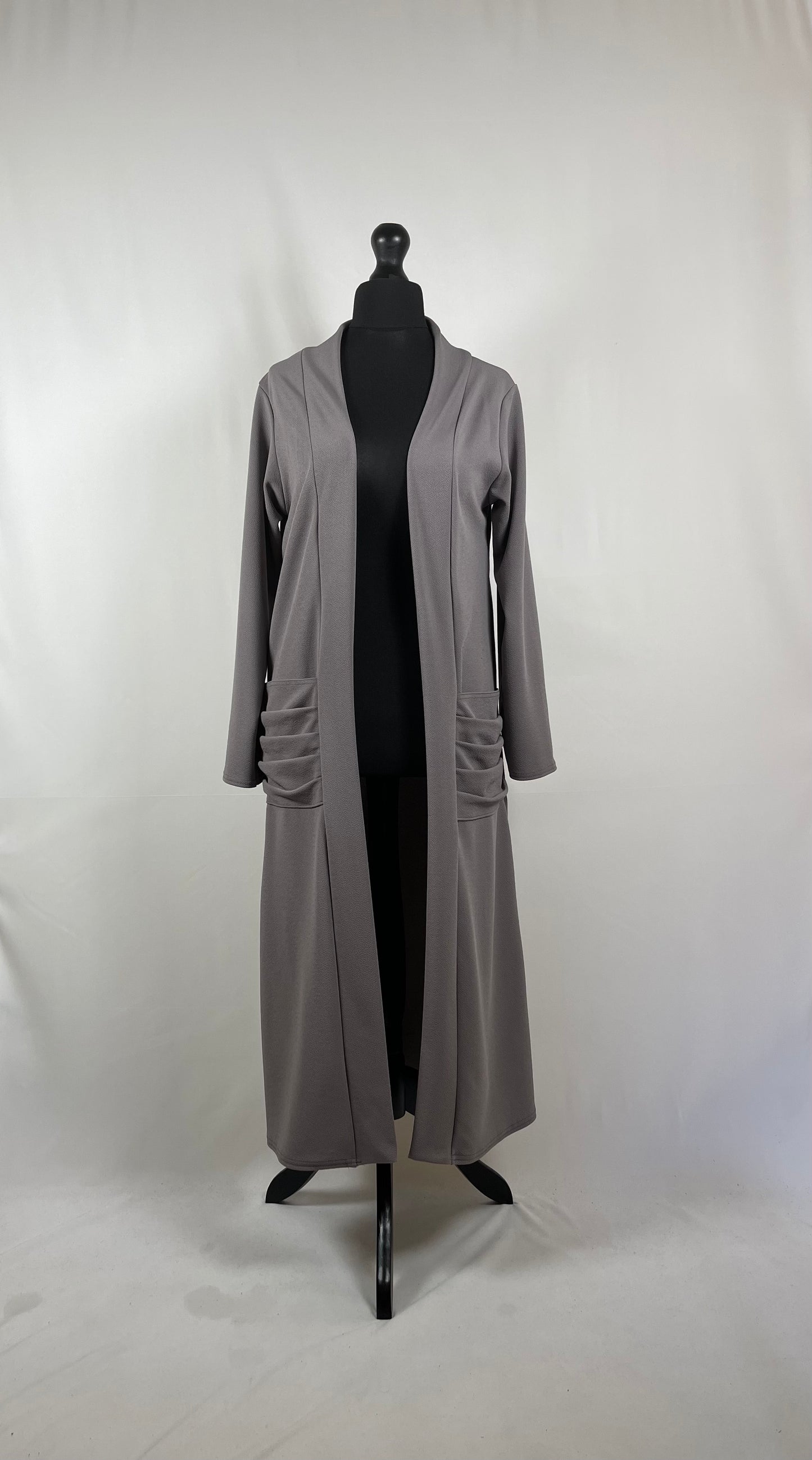 GREY LONG SLEEVE PLEATED POCKET CARDIGAN