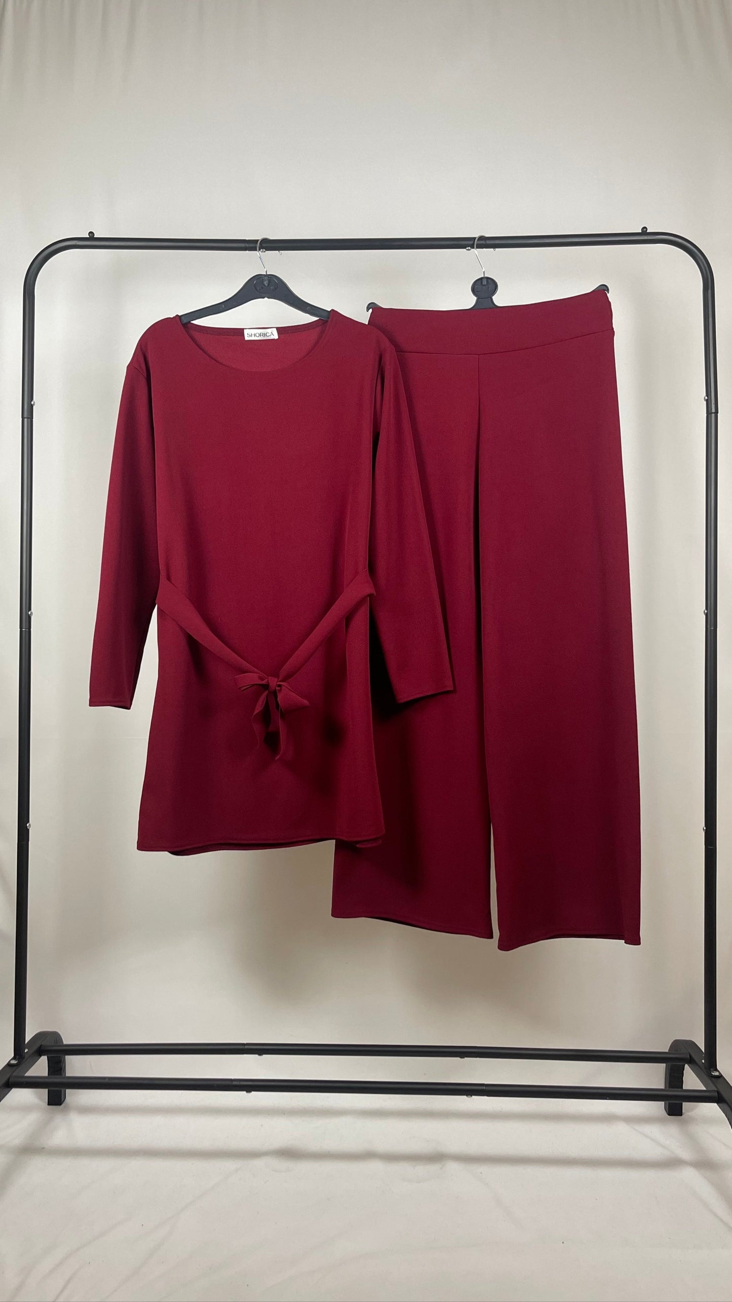 WINE LONG SLEEVE BELTED CO ORD SET