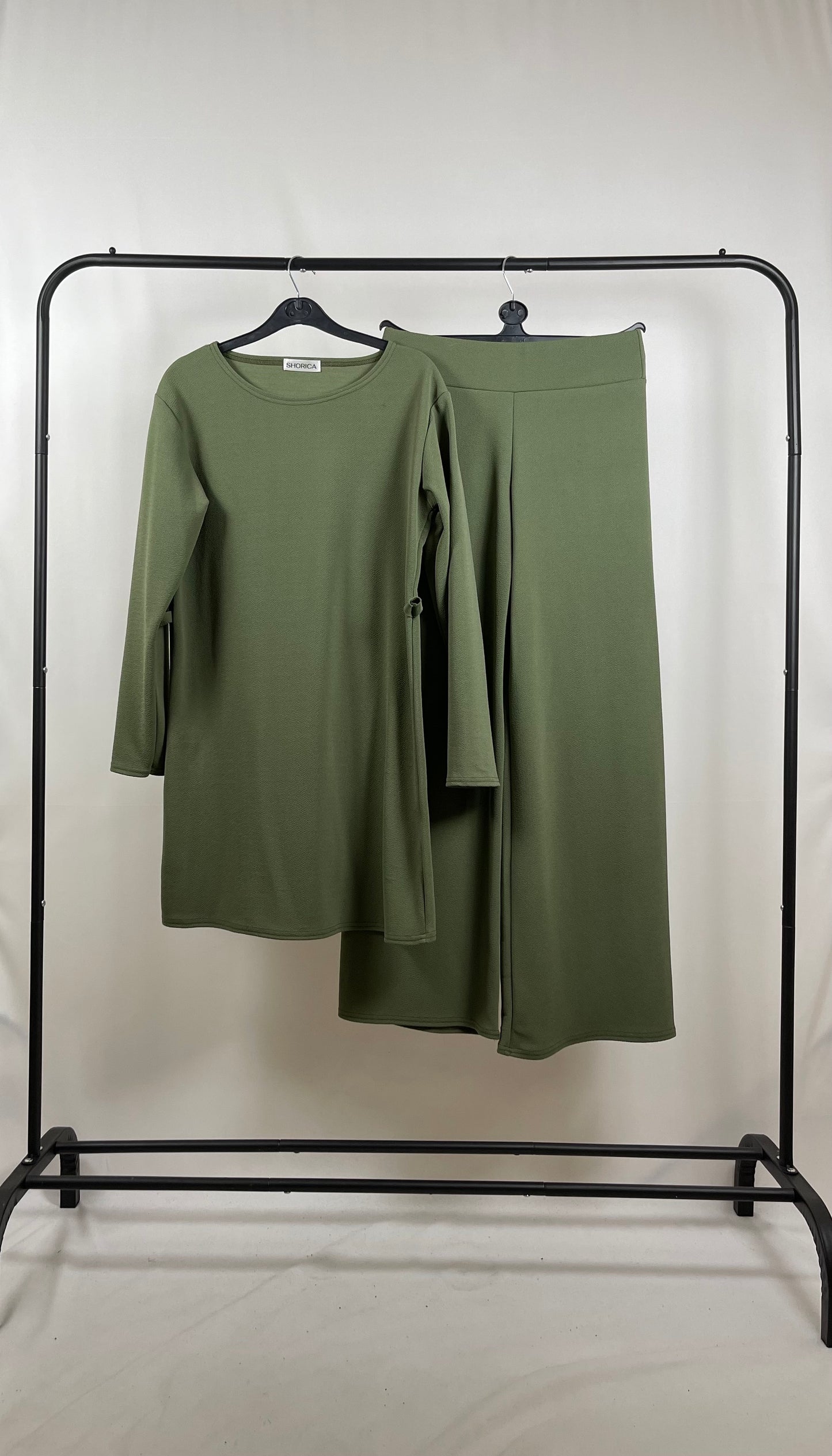 Long Sleeve Belted Co Ord Sets with Wide Leg Trousers in Khaki