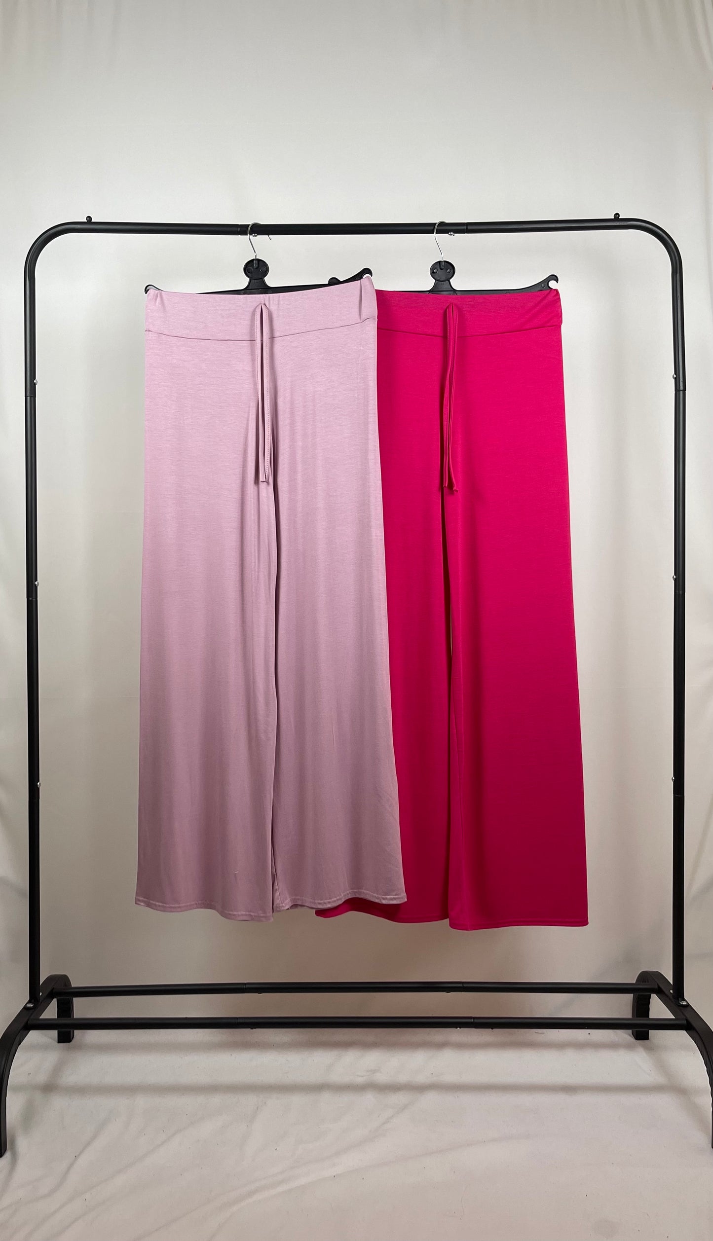 PLAIN COMFORTABLE WIDE LEG TROUSERS WITH DRAWSTRING DETAIL