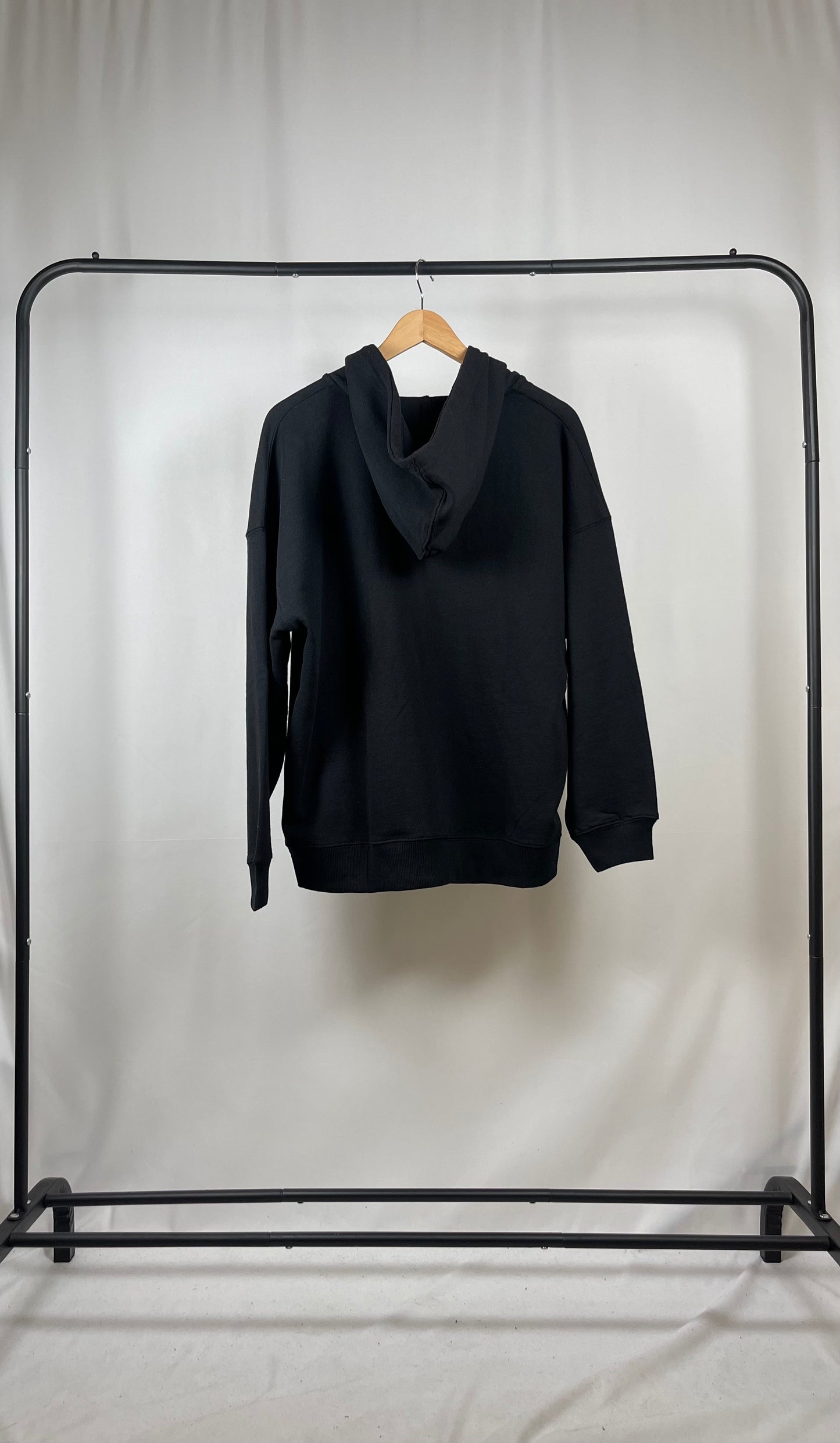 BLACK BASIC DROP SHOULDER ZIP-UP HOODIE