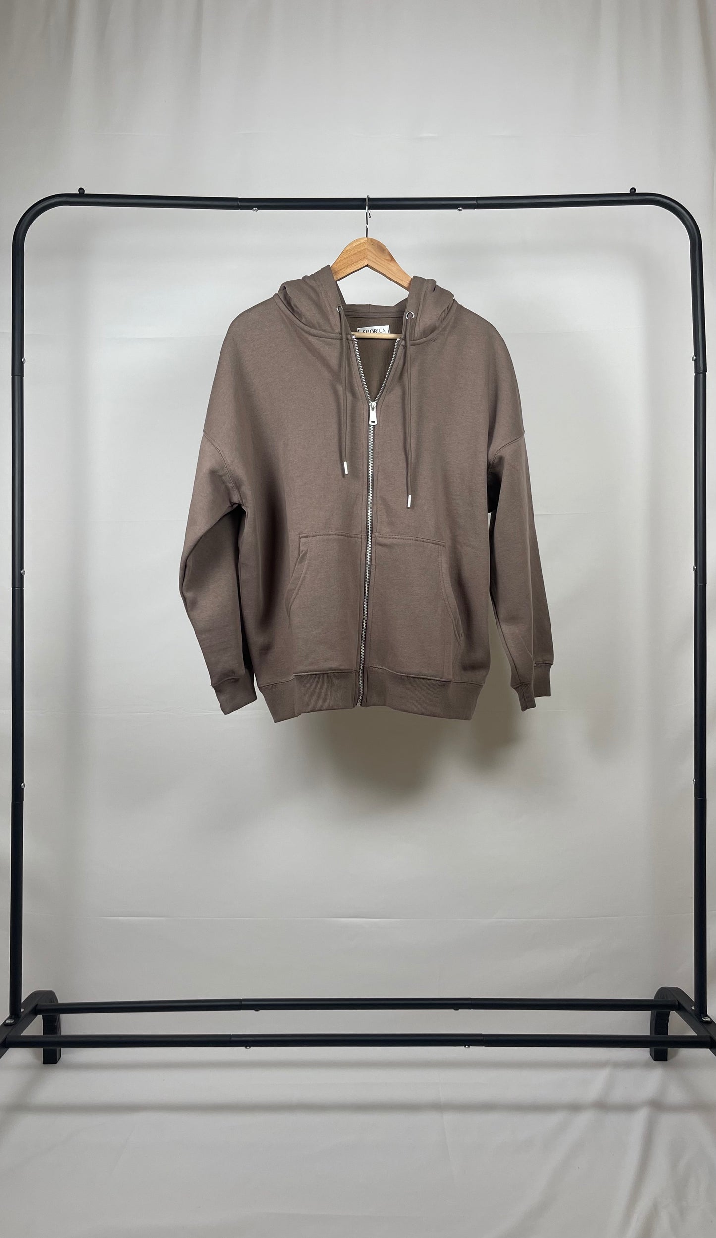 MOCHA BASIC DROP SHOULDER ZIP-UP HOODIE
