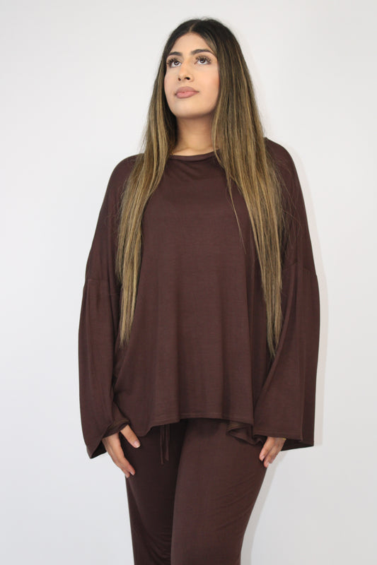 CHOCOLATE BASIC LONG SLEEVE OVERSIZED TOP