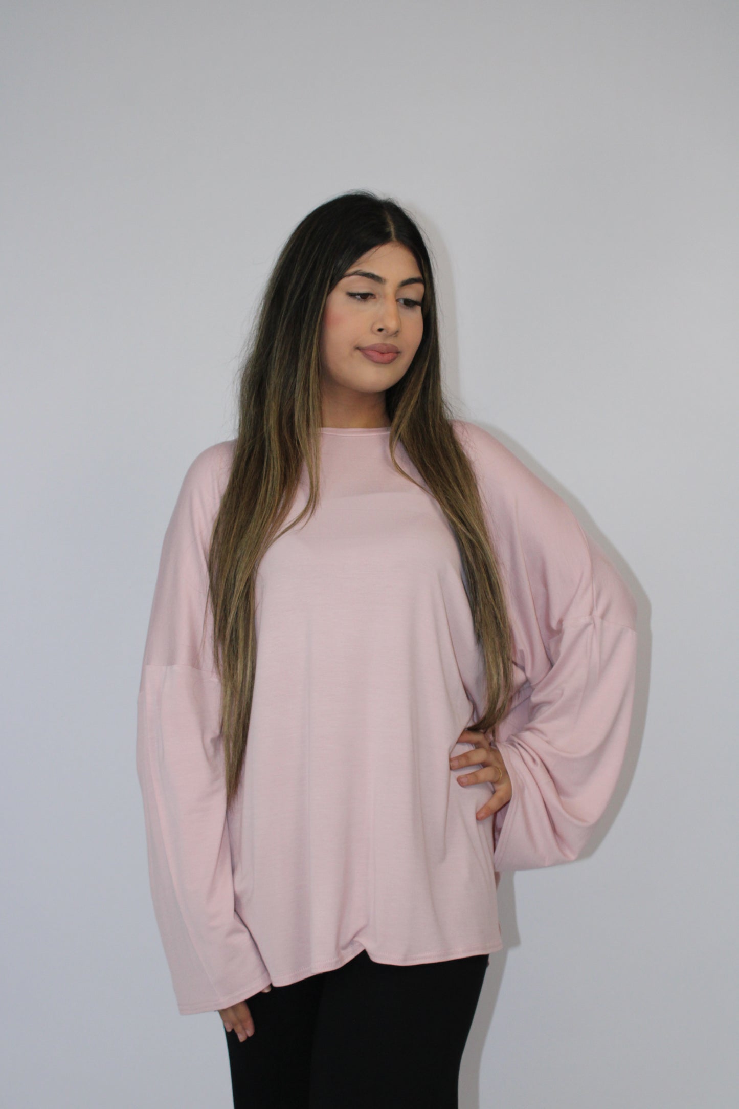 PINK BASIC LONG SLEEVE OVERSIZED TOP
