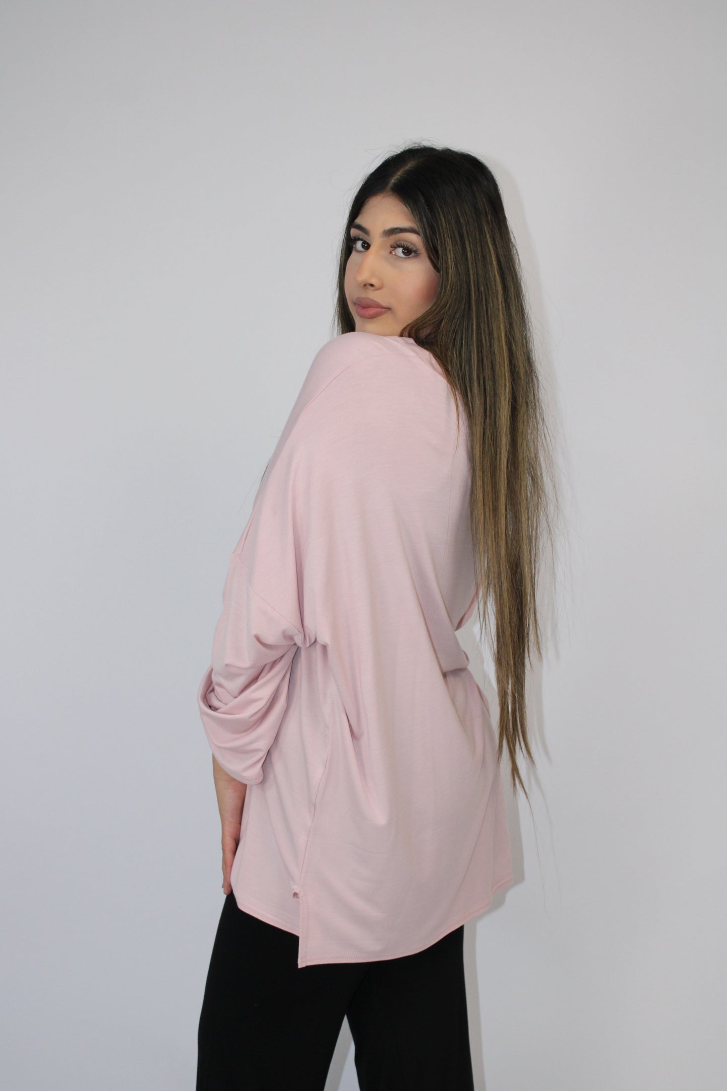 PINK BASIC LONG SLEEVE OVERSIZED TOP