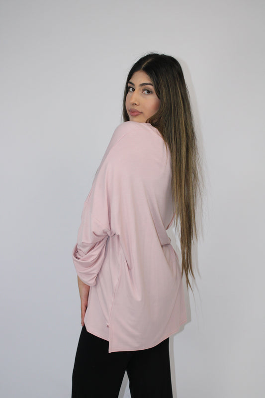 PINK BASIC LONG SLEEVE OVERSIZED TOP