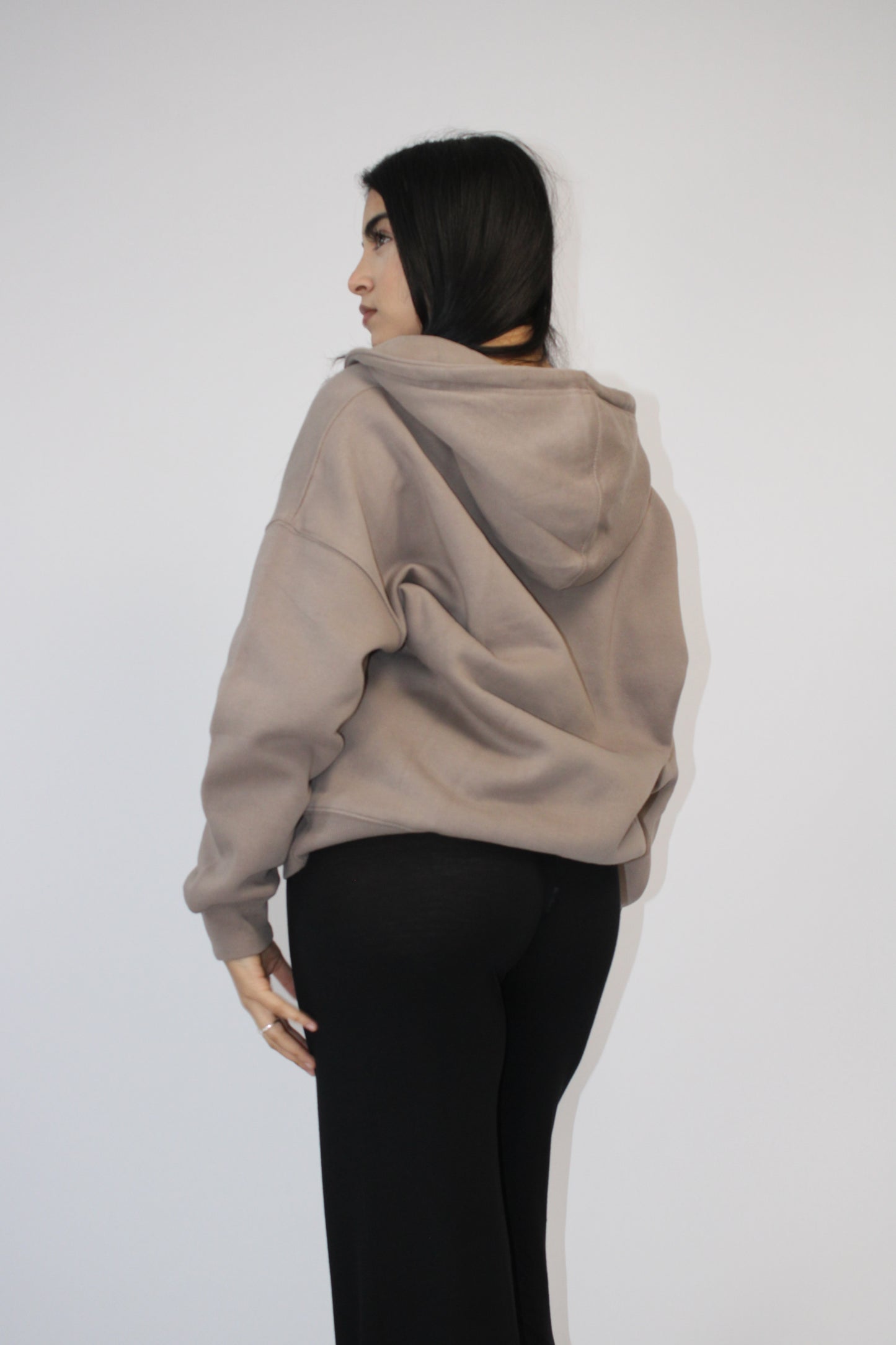 MOCHA BASIC DROP SHOULDER ZIP-UP HOODIE