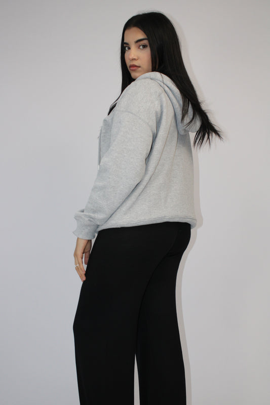 LIGHT GREY BASIC DROP SHOULDER ZIP-UP HOODIE