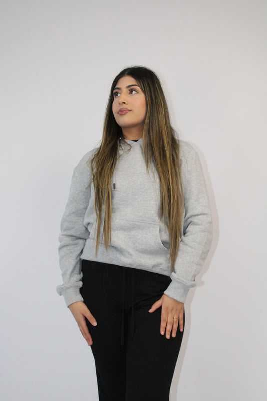 LIGHT GREY PLAIN PULLOVER DRAWSTRING HOODIE