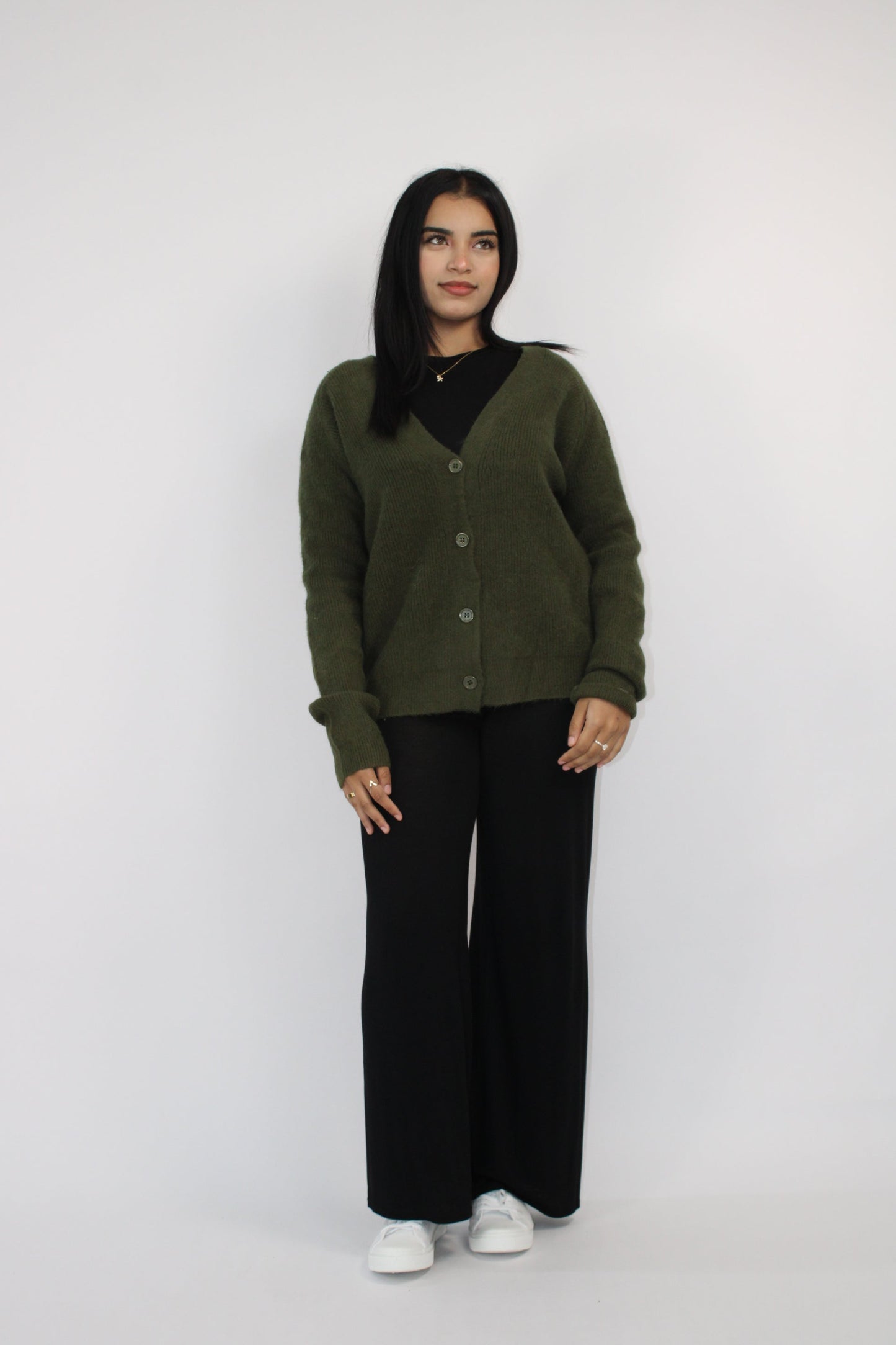 KHAKI SOFT KNIT BUTTON CARDIGAN