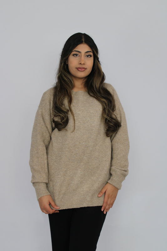 TAUPE SOFT KNIT LONG SLEEVE JUMPER