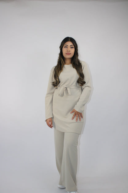 STONE LONG SLEEVE BELTED CO ORD SET