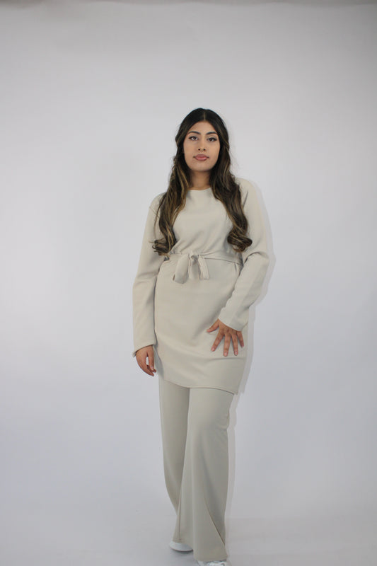 STONE LONG SLEEVE BELTED CO ORD SET