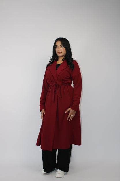 WINE LONG JACKET WITH LONG SLEEVES, POCKET AND BELT