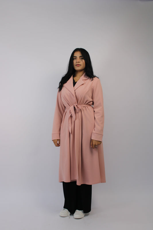 PINK LONG JACKET WITH LONG SLEEVES, POCKETS AND BELT