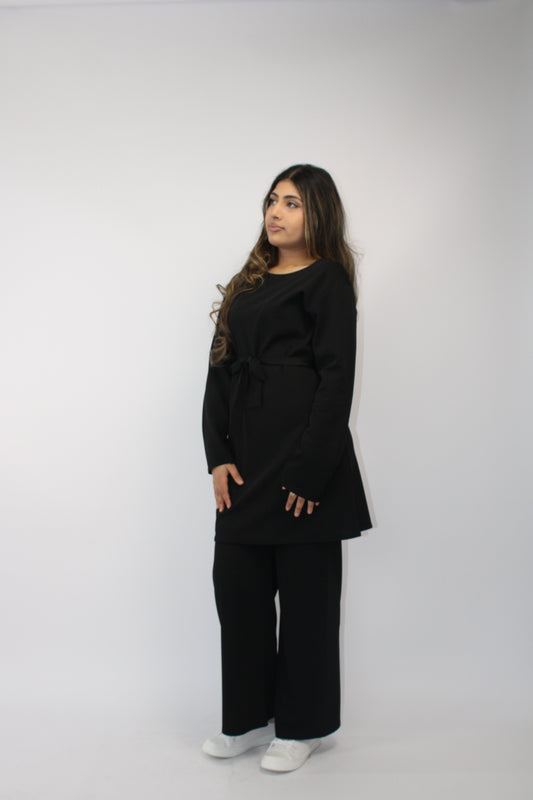 BLACK LONG SLEEVE BELTED CO ORD SET