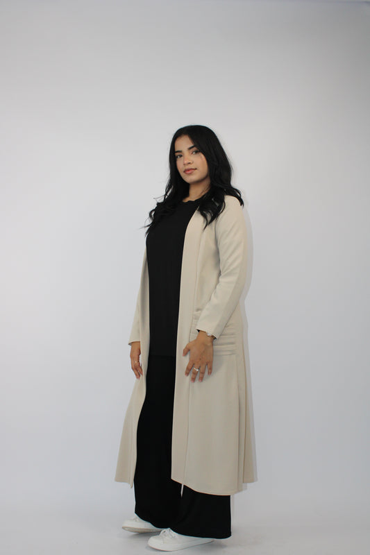 STONE LONG SLEEVE PLEATED POCKET CARDIGAN