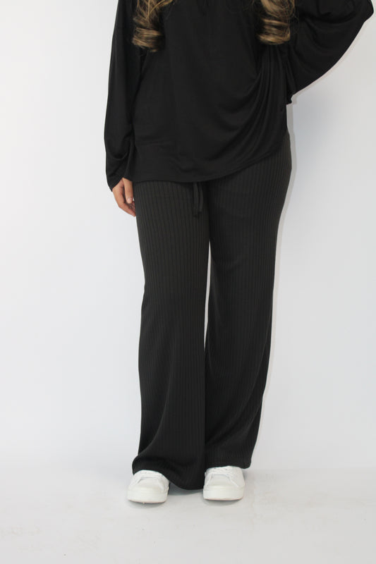 RIBBED WIDE LEG TROUSERS WITH DRAWSTRING DETAIL
