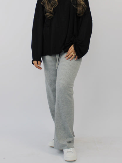 RIBBED WIDE LEG TROUSERS WITH DRAWSTRING DETAIL