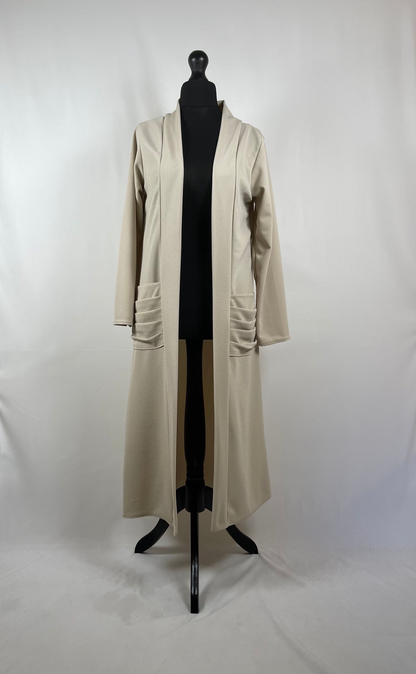 STONE LONG SLEEVE PLEATED POCKET CARDIGAN