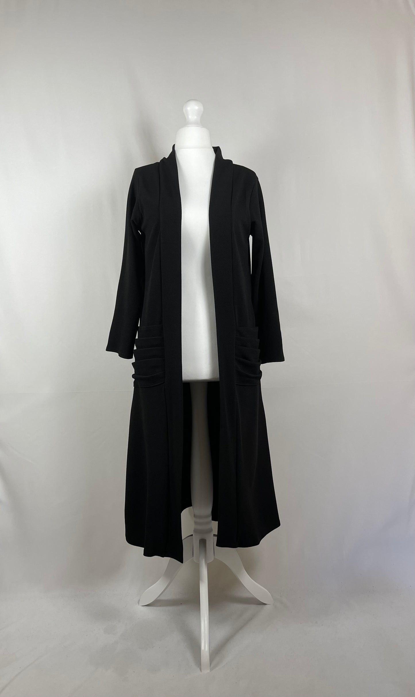 BLACK LONG SLEEVE PLEATED POCKET CARDIGAN
