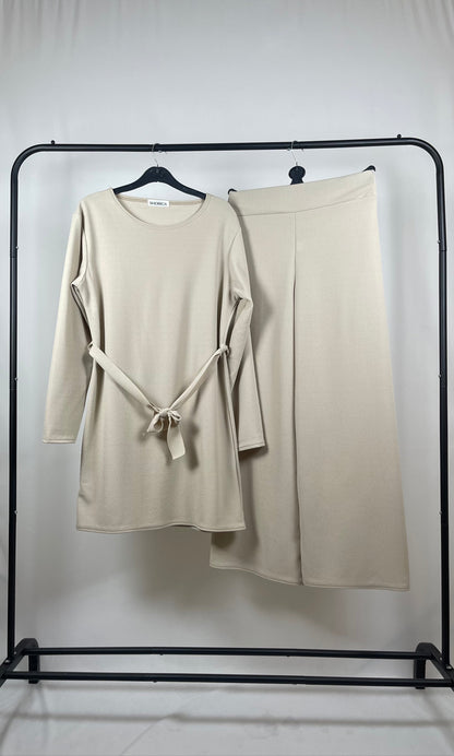 STONE LONG SLEEVE BELTED CO ORD SET