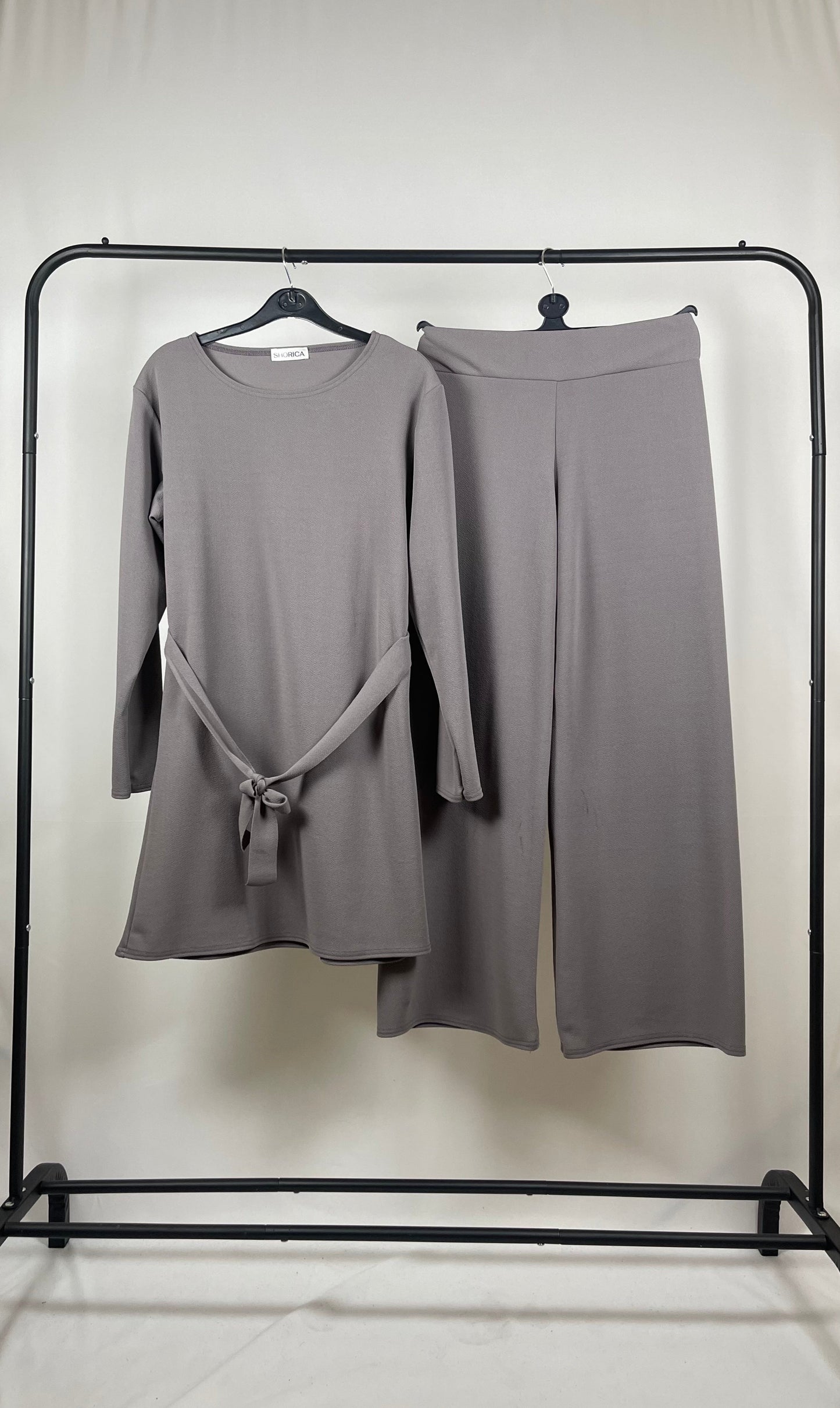GREY LONG SLEEVE BELTED CO ORD SET