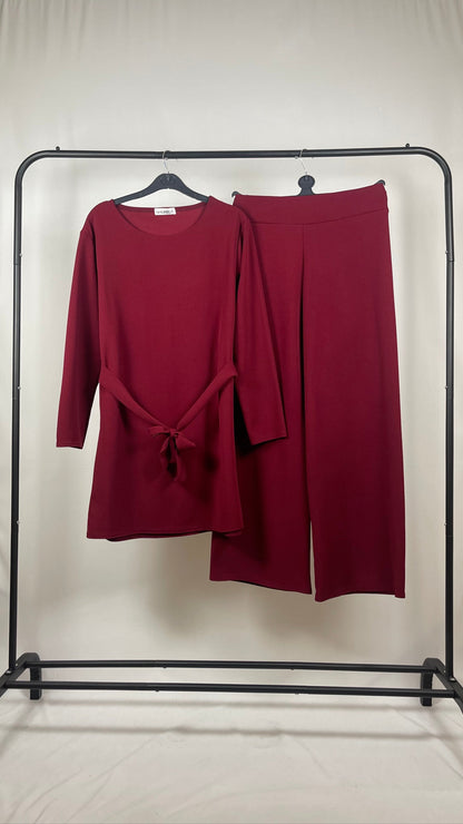 WINE LONG SLEEVE BELTED CO ORD SET