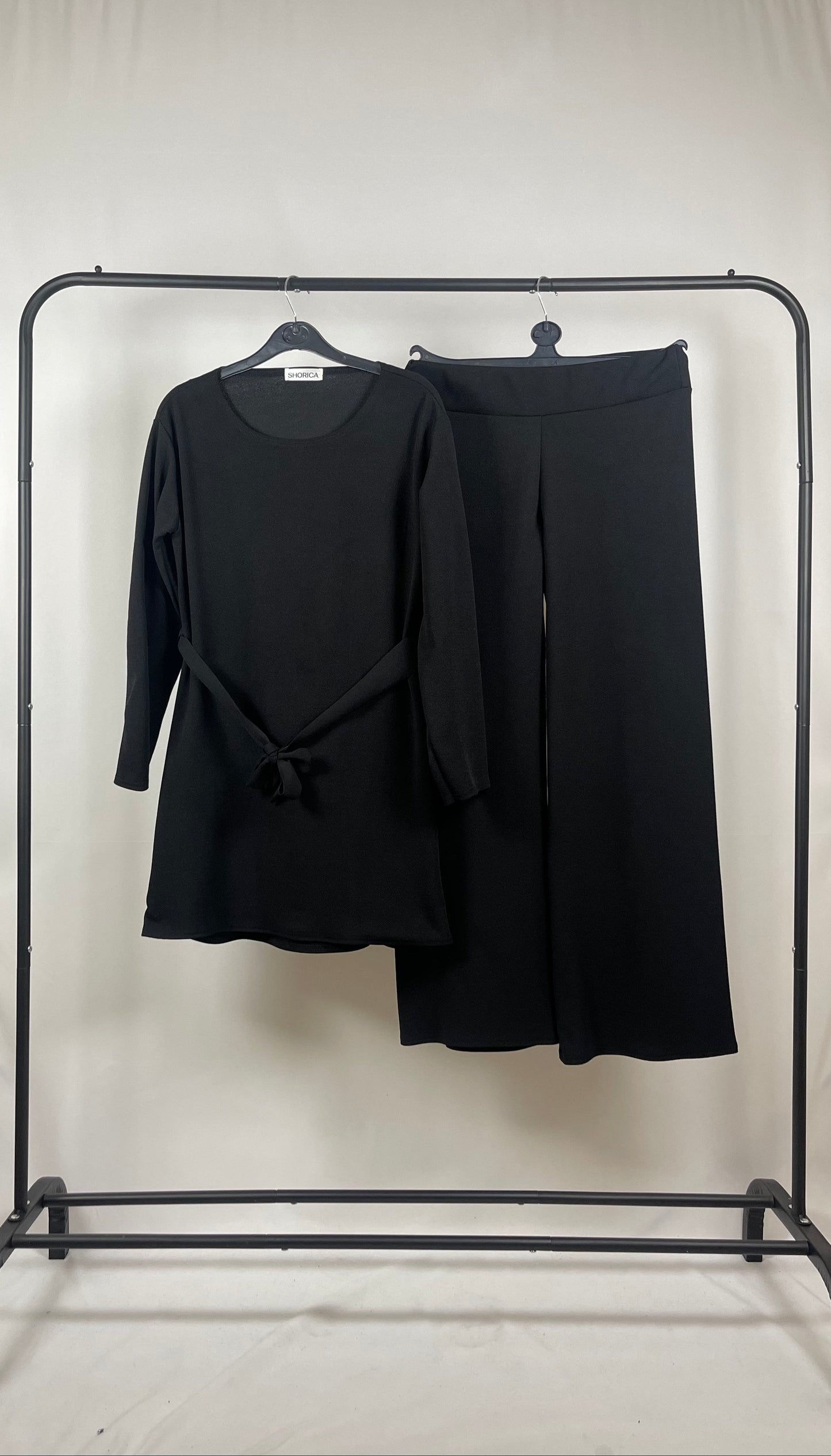 BLACK LONG SLEEVE BELTED CO ORD SET