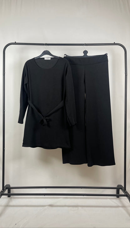 BLACK LONG SLEEVE BELTED CO ORD SET