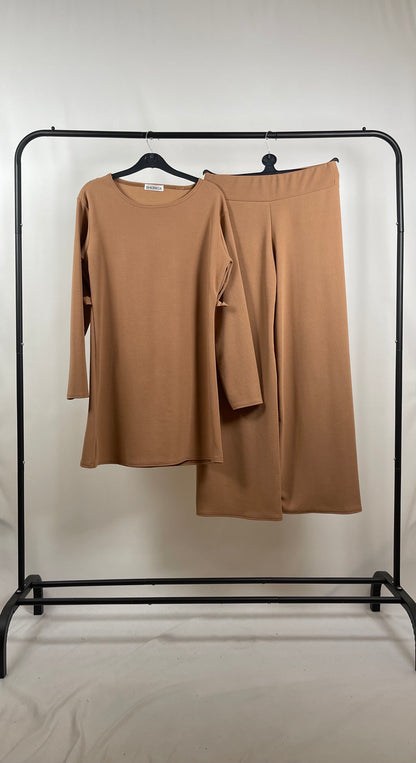 CAMEL LONG SLEEVE BELTED CO ORD SET