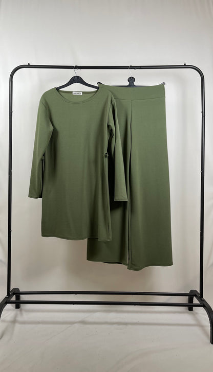 KHAKI LONG SLEEVE BELTED CO ORD SET