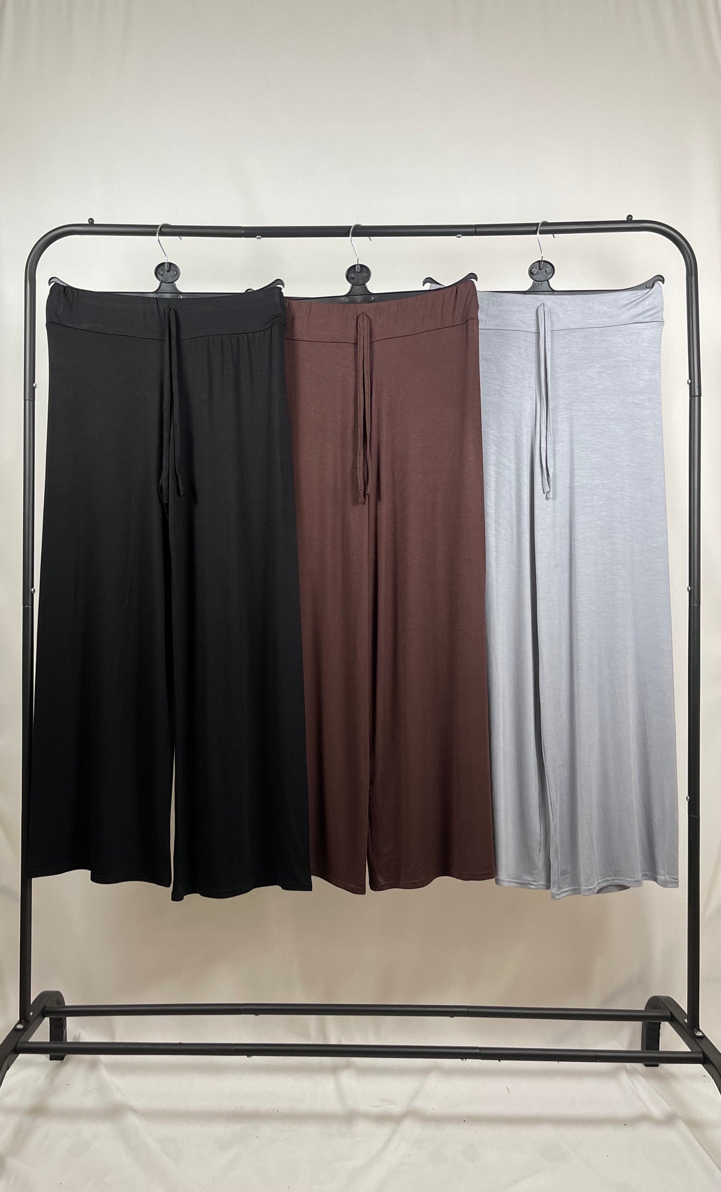 PLAIN COMFORTABLE WIDE LEG TROUSERS WITH DRAWSTRING DETAIL