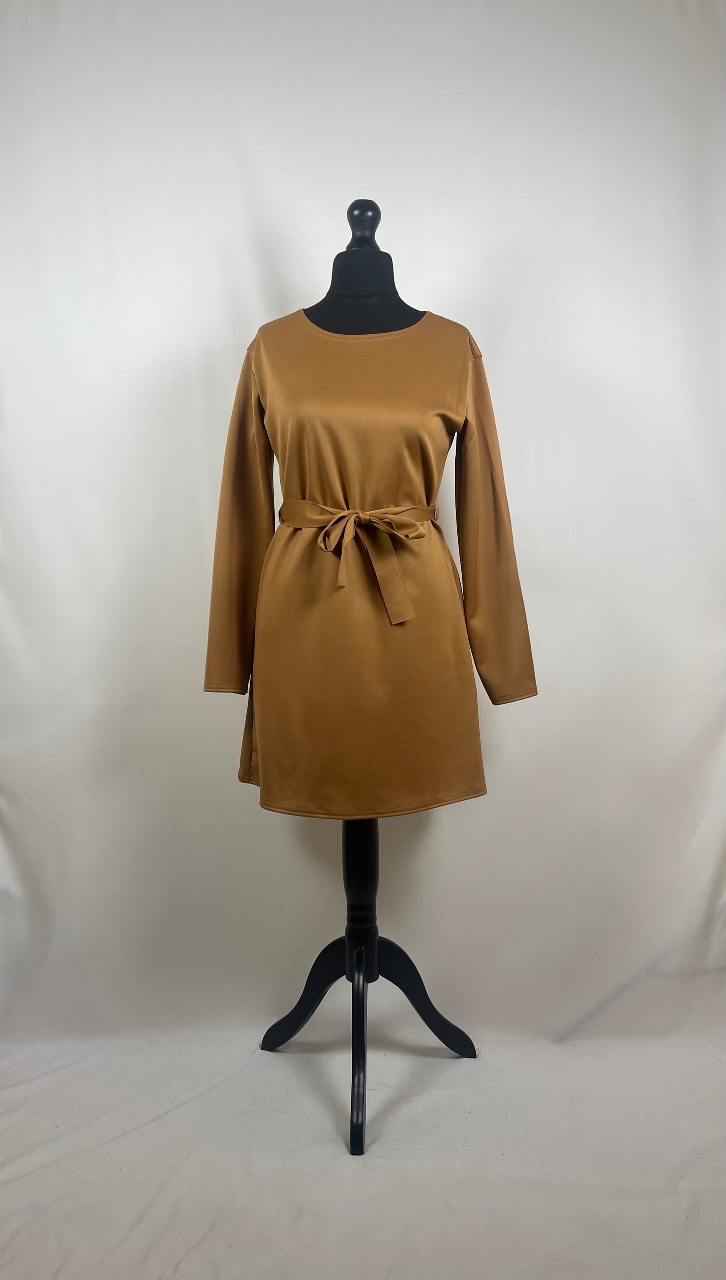 CAMEL CREPE LONG SLEEVE BELTED CO ORD SET