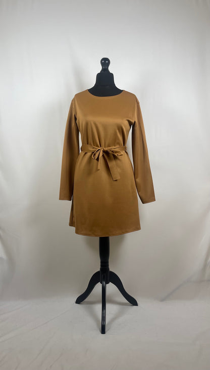 CAMEL CREPE LONG SLEEVE BELTED CO ORD SET