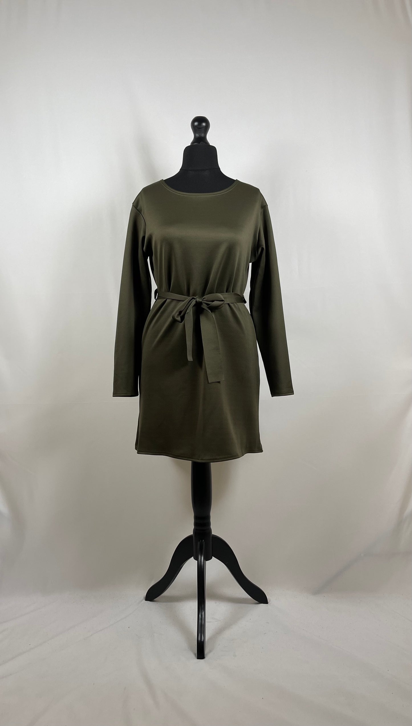 KHAKI CREPE LONG SLEEVE BELTED CO ORD SET