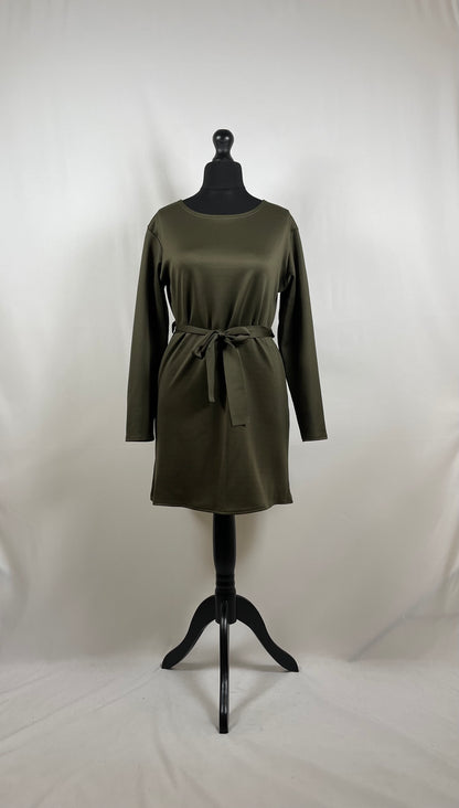 KHAKI CREPE LONG SLEEVE BELTED CO ORD SET
