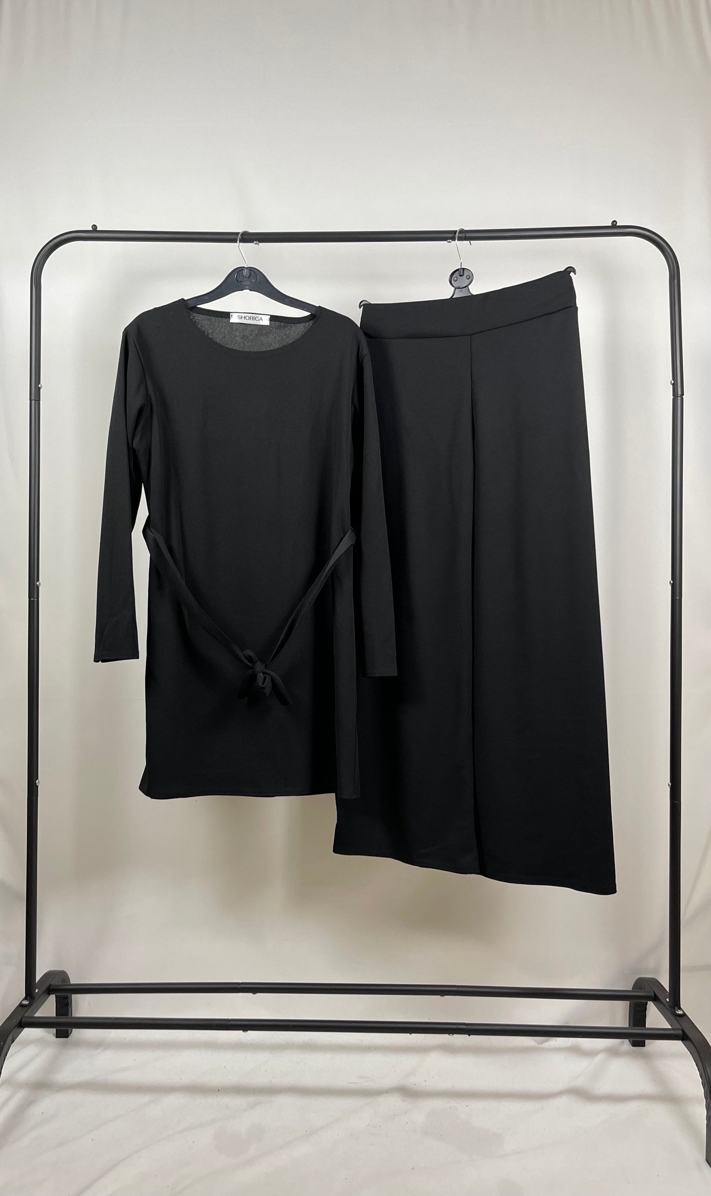 BLACK CREPE LONG SLEEVE BELTED CO ORD SET