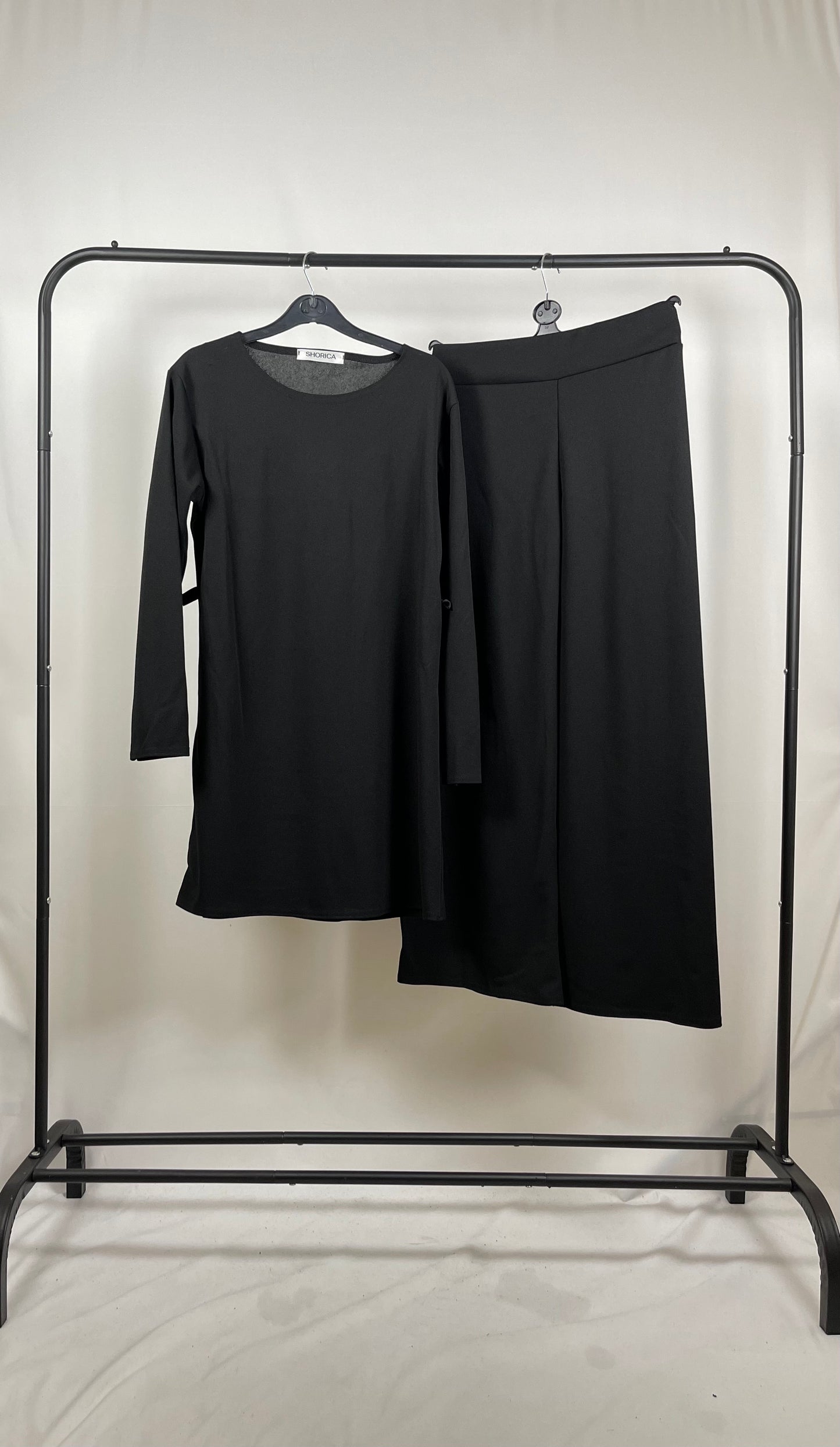 BLACK CREPE LONG SLEEVE BELTED CO ORD SET