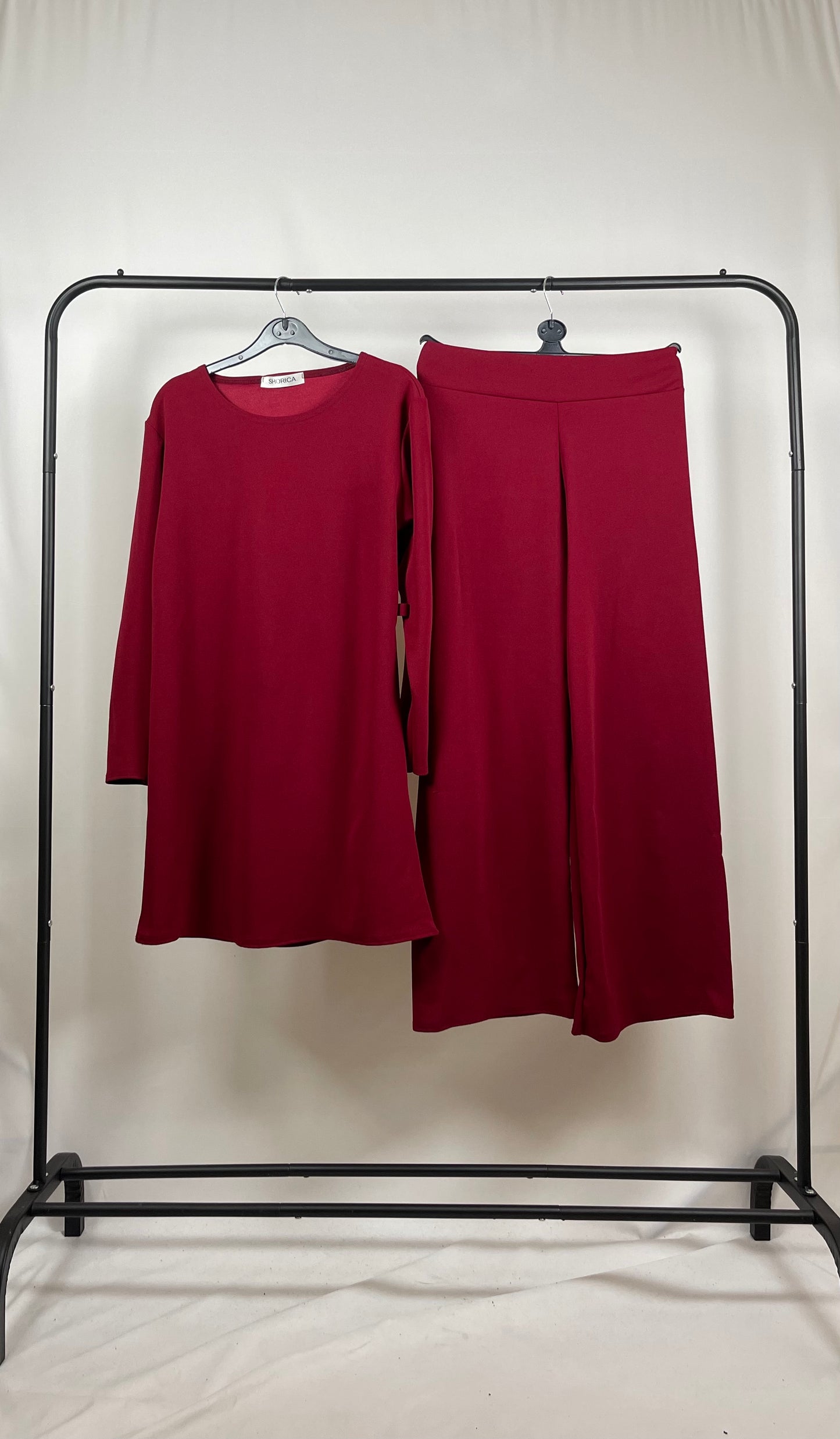 WINE CREPE LONG SLEEVE BELTED CO ORD SET