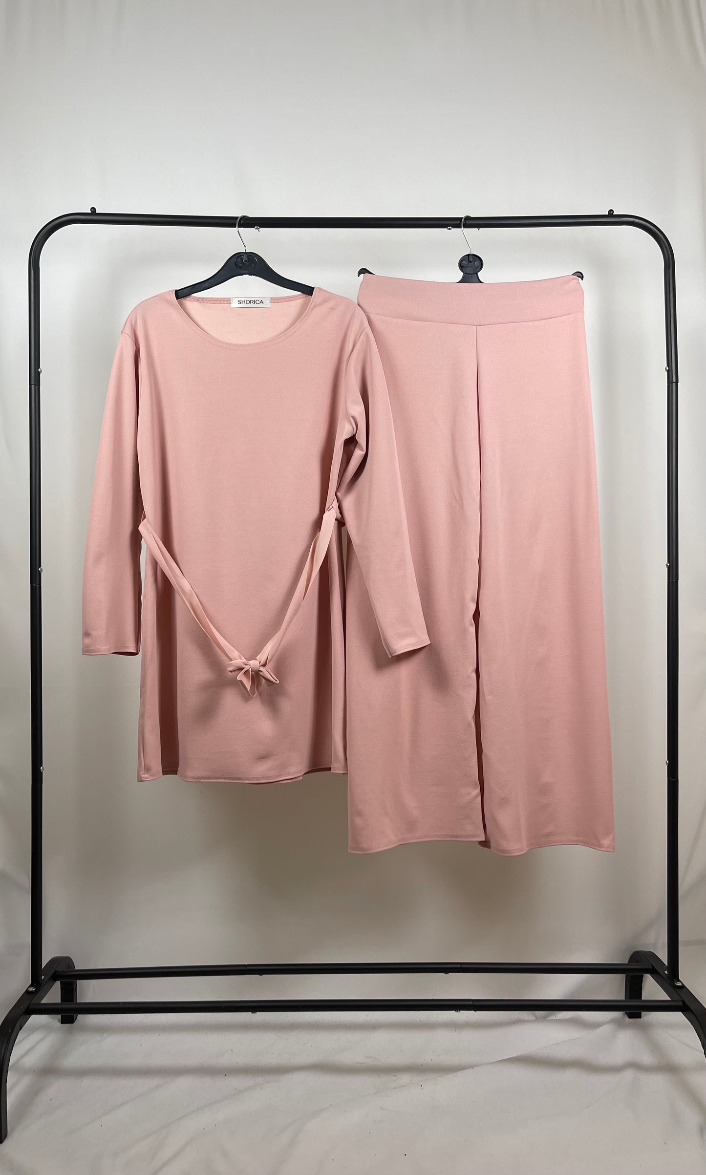 PINK CREPE LONG SLEEVE BELTED CO ORD SET