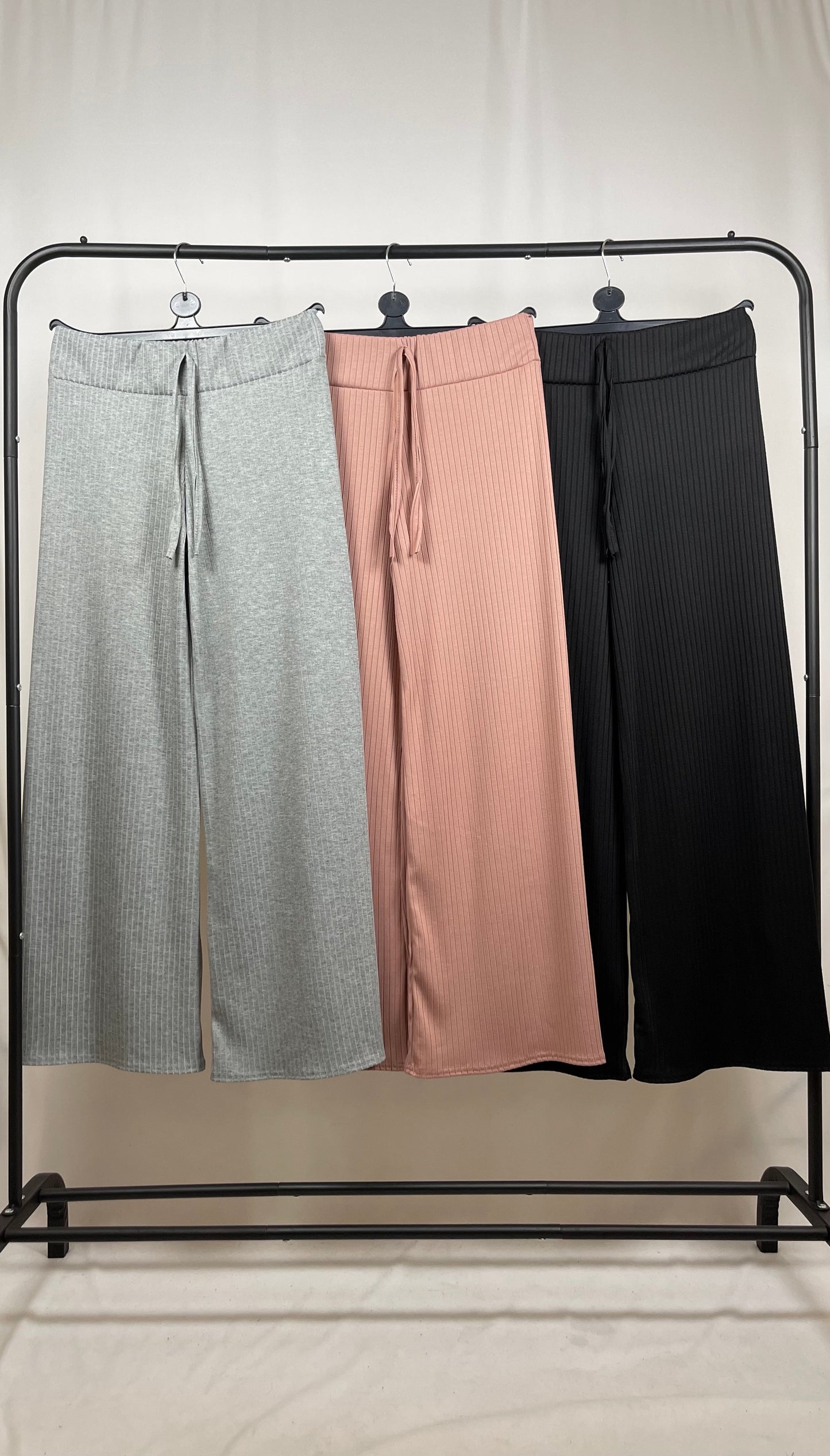 RIBBED WIDE LEG TROUSERS WITH DRAWSTRING DETAIL
